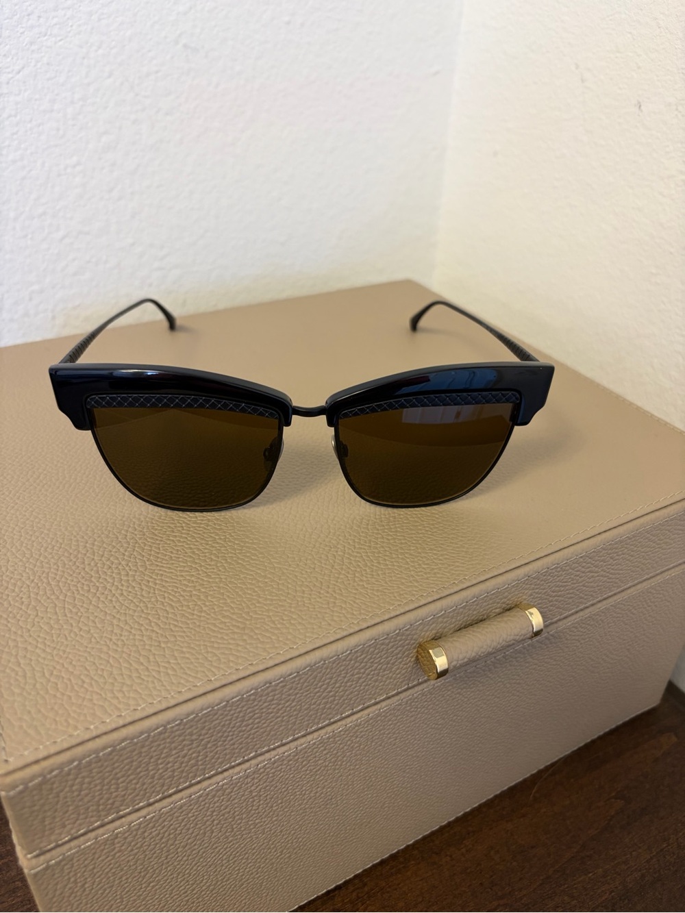 BOTTEGA VENETA Brown Retro Clubmaster Sunglasses with Brown Lenses